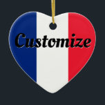 Anpassningsbar Text Fransk Flagga Drapeau Français Julgransprydnad Keramik<br><div class="desc">Ett anpassade hjärtformat julprydnadsämne med den blå,  vita och röda trifärgen "Drapeau Français" Fransk flagga av Frankrike. Klicka bara på "Anpassa den här mallen" om du vill skriva vad du vill i textrutan anpassningsbar. Gör en roligt till en gåva för stolta Franskar eller någon som kärlek det vackra land.</div>