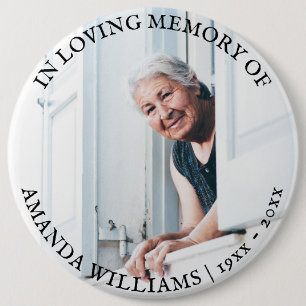 Anpassningsbar Text Funeral Memorial Photo Simple Knapp