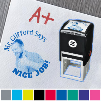 Anpassningsbar Text Funny Ansikte Photo Teacher Fr Självfärgande Stämpel