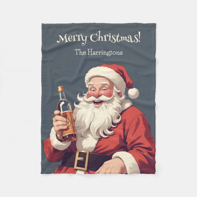 Anpassningsbar Text Funny Drunk Santa Fleecefilt (Framsidan)