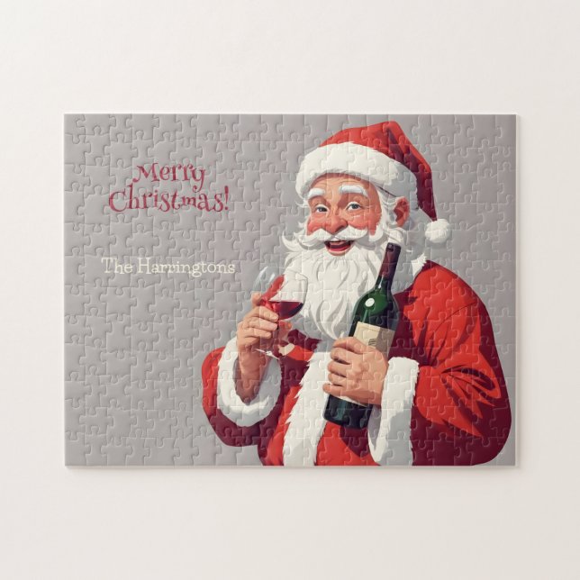 Anpassningsbar Text Funny Drunk Santa Pussel (Horisontell)