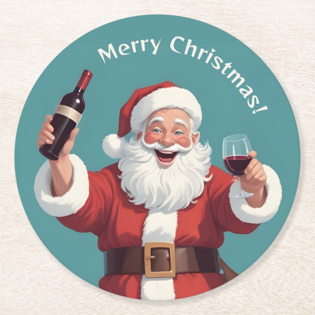 Anpassningsbar Text Funny Drunk Santa Underlägg Papper Rund (Framsidan)