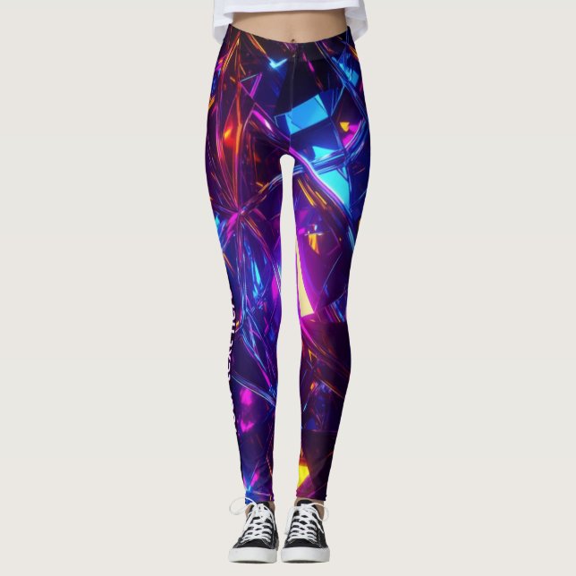 Anpassningsbar Text Futuristiska Neon Prism Person Leggings (Framsida)