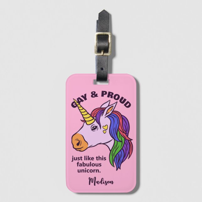 Anpassningsbar Text Gay Unicorn Bagagebricka (Framsida vertikal)
