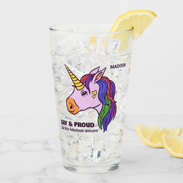 Anpassningsbar Text Gay Unicorn Glaskopp (Bakside Is)