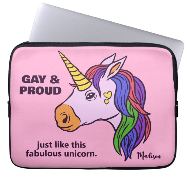 Anpassningsbar Text Gay Unicorn Laptop Fodral (Framsidan)