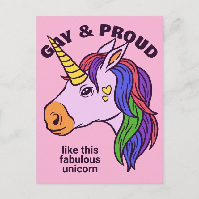 Anpassningsbar Text Gay Unicorn Vykort (Framsida)