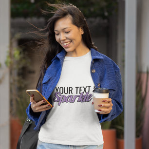 Anpassningsbar text Gnistra lila glitter, effekt T Shirt