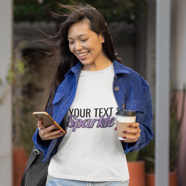 Anpassningsbar text Gnistra lila glitter, effekt T Shirt (Daily sparkle!)