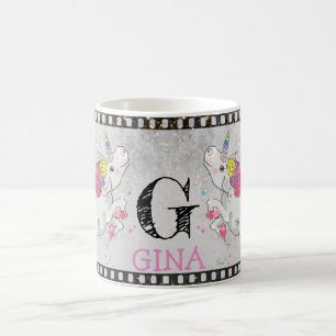 Anpassningsbar Text/Gnistra Regnbåge Unicorn Retro Kaffemugg