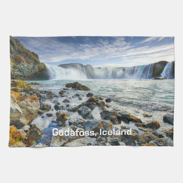 Anpassningsbar Text Godafoss Waterfalls, Island Kökshandduk (Horisontell)