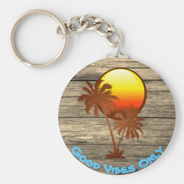 Anpassningsbar Text Good Vibes Only Sunset Pier Be Nyckelring (Framsidan)