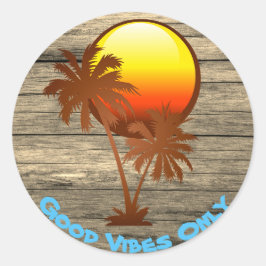 Anpassningsbar Text Good Vibes Only Sunset Pier Be Runt Klistermärke