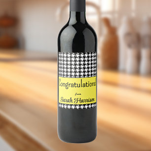 Anpassningsbar Text, Gratulerar Gult Houndstooth ( Vinflaska Etikett