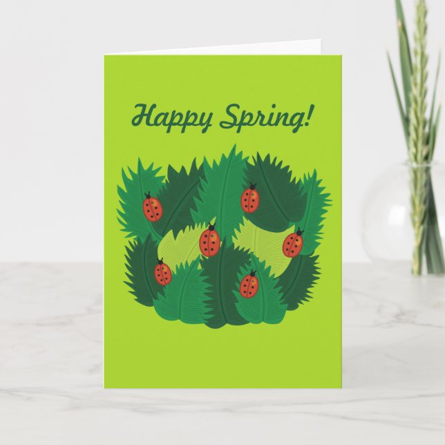 Anpassningsbar Text Grönt Löv och Ladybugs Lycklig Kort (Framsida)