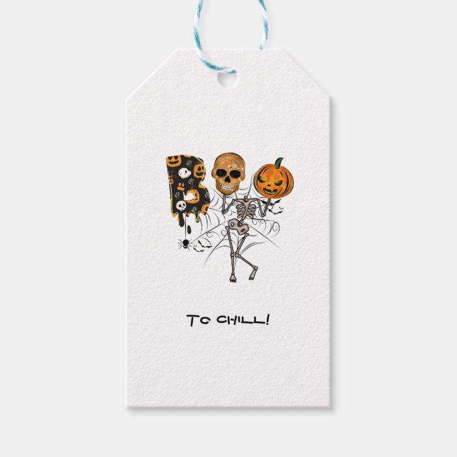 Anpassningsbar Text Halloween Pumpkin Skeleton Boo Presentetikett (Framsidan)