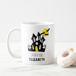Anpassningsbar Text Halloween Spooky Castle Kaffemugg