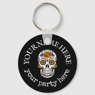 Anpassningsbar Text Halloween Sugar Skull La Santa Nyckelring