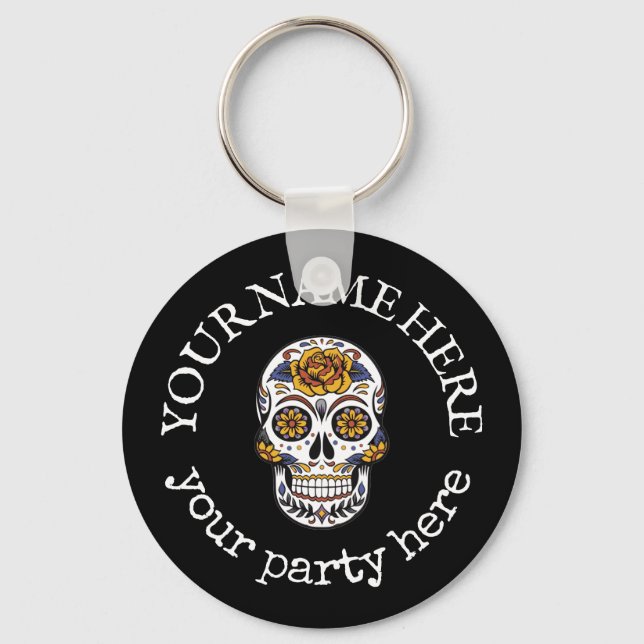 Anpassningsbar Text Halloween Sugar Skull La Santa Nyckelring (Framsida)