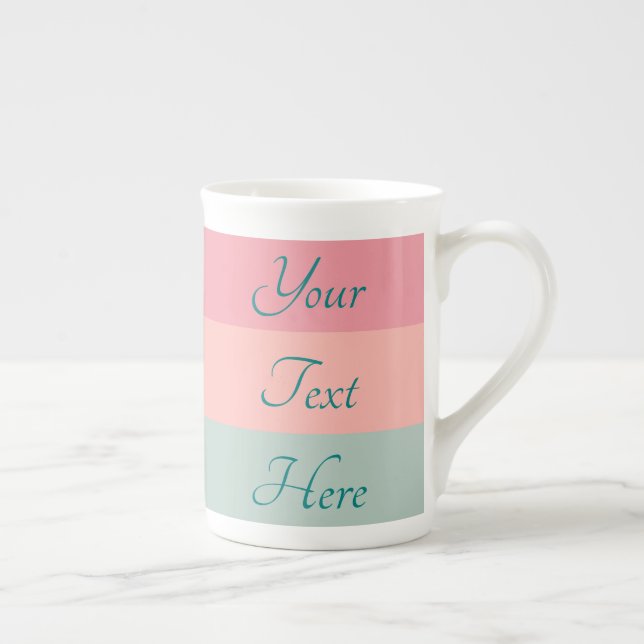 Anpassningsbar Text Handskriven Rosa Peach Teal Benporslin Mugg (Höger)