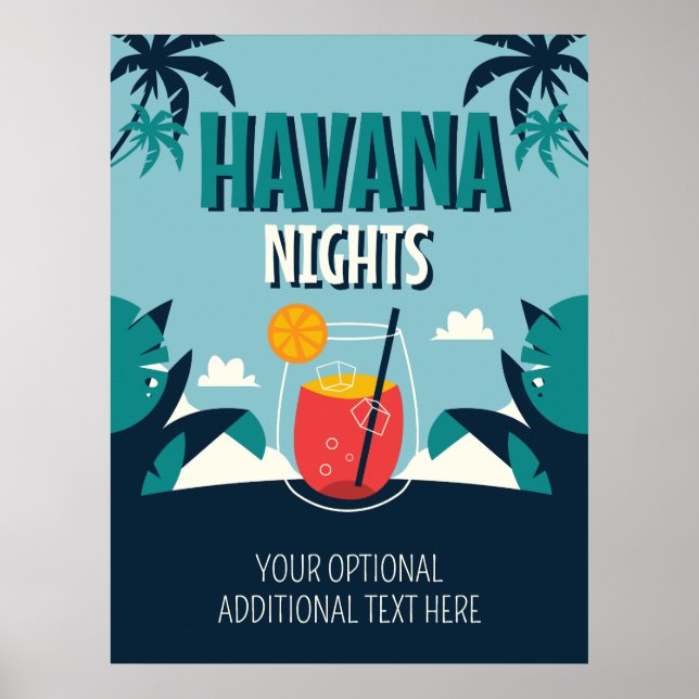 Anpassningsbar Text "Havanna Nights" Poster (Framsidan)