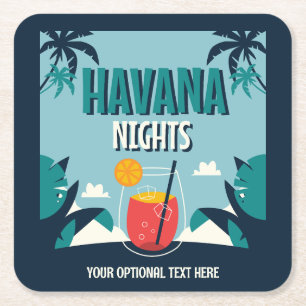 Anpassningsbar Text "Havanna Nights" Underlägg Papper Kvadrat