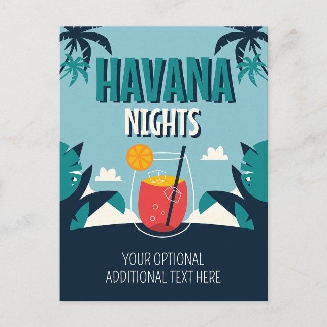 Anpassningsbar Text "Havanna Nights" Vykort (Framsida)