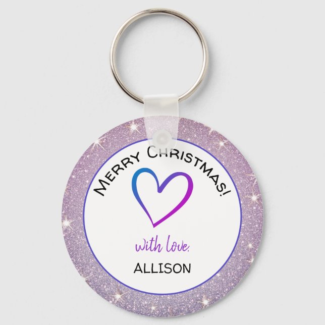 Anpassningsbar Text Heart Light Lila Glitter Paste Nyckelring (Framsida)
