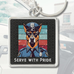 Anpassningsbar Text Hund Gifts for Police Officers Fyrkantig Silverfärgad Nyckelring