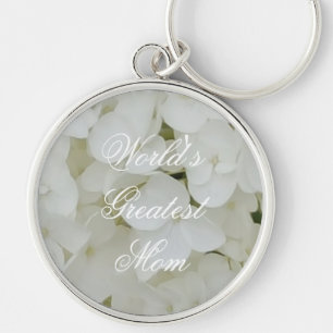 Anpassningsbar Text Hydrangea Flower White Flowers Rund Silverfärgad Nyckelring