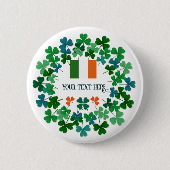 Anpassningsbar Text Irish Shamrock and Flagga Knapp (Framsida)