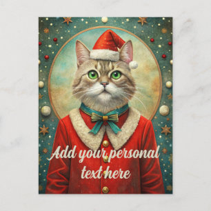 Anpassningsbar text katt jultomten jul vykort