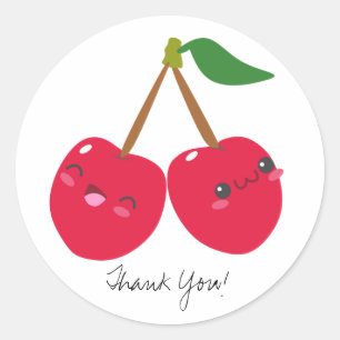 Anpassningsbar Text Kawaii Lycklig Red Cherries Cu Runt Klistermärke