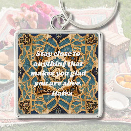 Anpassningsbar Text Khatam Marquetry Iranian Art G Fyrkantig Silverfärgad Nyckelring