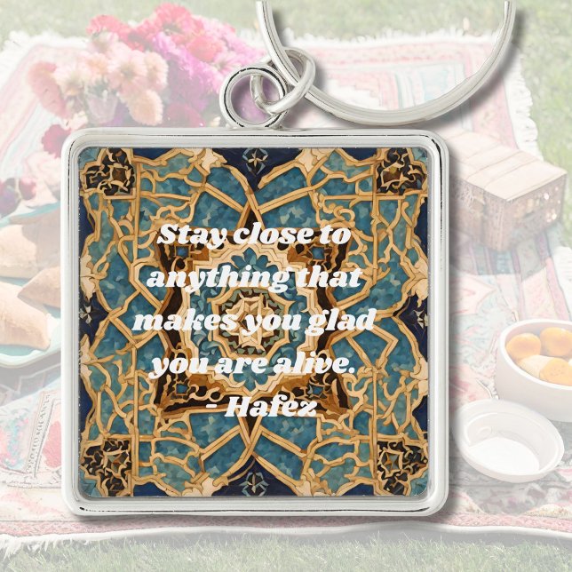 Anpassningsbar Text Khatam Marquetry Iranian Art G Fyrkantig Silverfärgad Nyckelring (Custom Text Khatam Marquetry Iranian Art Gifts)