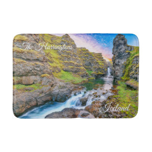 Anpassningsbar Text Kolufossar Waterfalls, Island Badrumsmatta