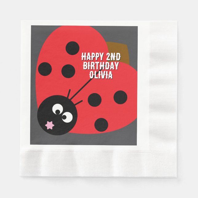 Anpassningsbar Text Ladybird Party Napkin - Cute T Pappersservett (Framsidan)