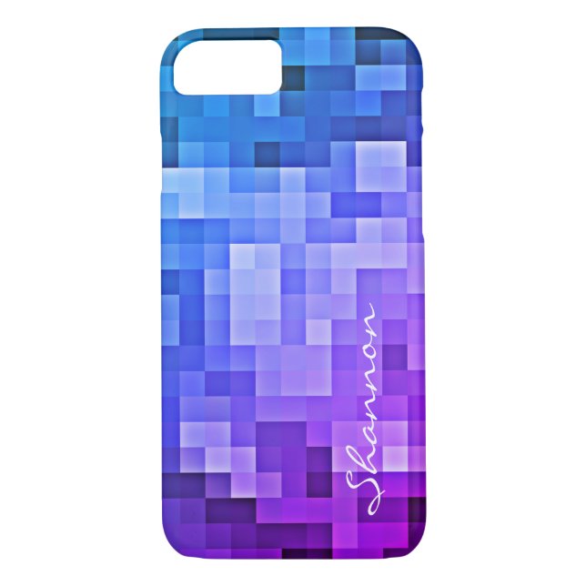 Anpassningsbar Text Lila & Blue Pixels iPhone 7 fo Case-Mate iPhone Skal (Baksida)