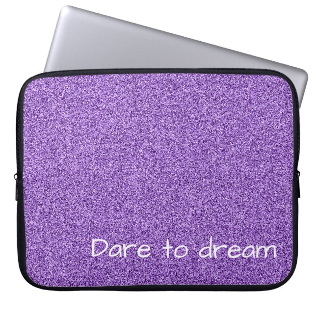 Anpassningsbar text lila faux glitter laptop sleeve (Framsidan)