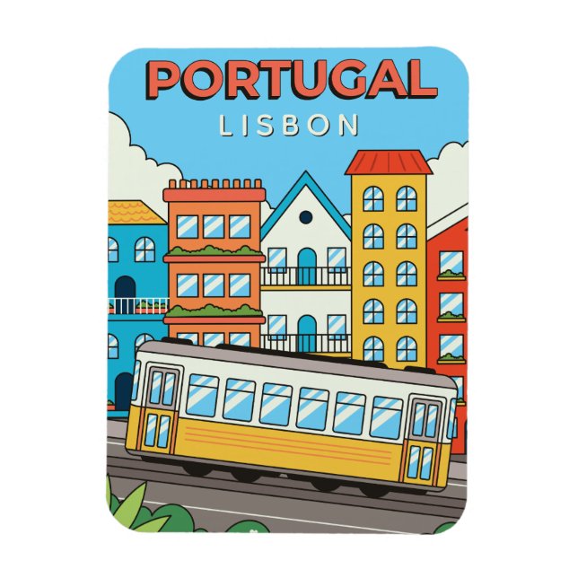 Anpassningsbar Text Lissabon Portugal Magnet (Vertikal)