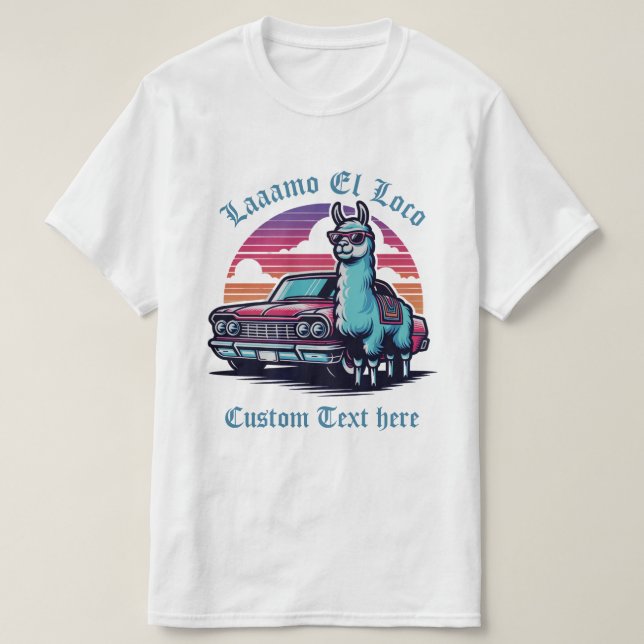 Anpassningsbar Text Llama Classic Car Fars dag T Shirt (Design framsida)