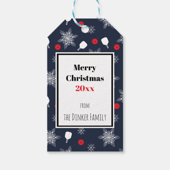 Anpassningsbar text marin blå 💙 pickleball jul presentetikett (Framsidan)