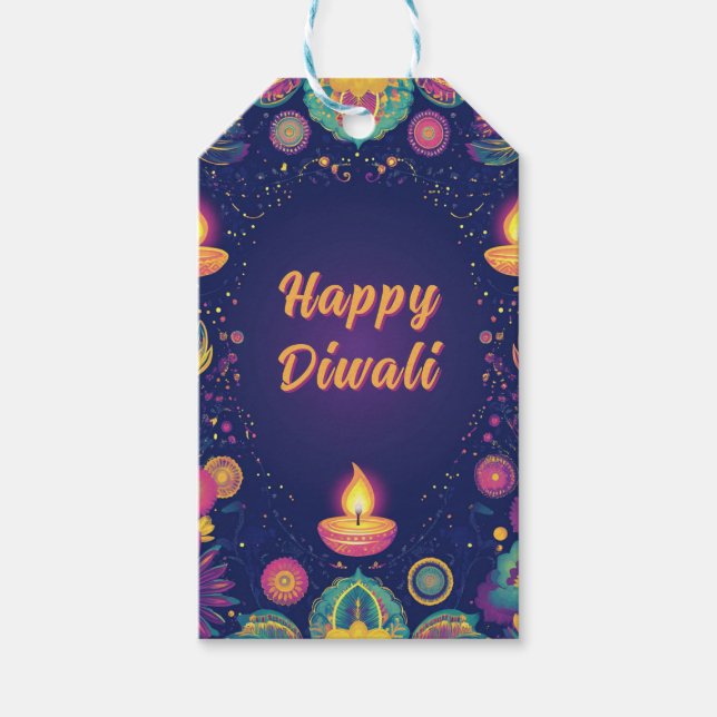 Anpassningsbar text, Märkrn Diwali Bliss - ljus oc Presentetikett (Framsidan)