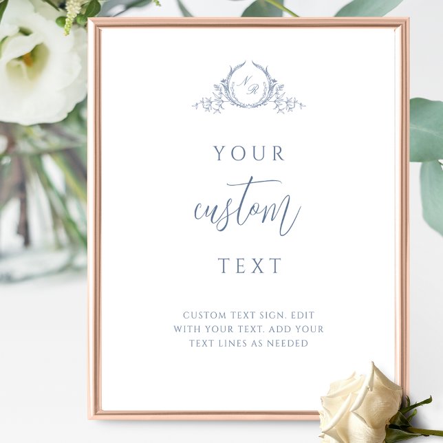 Anpassningsbar Text med Dusty Blue Monogram Bröllo Poster (Skapare uppladdad)