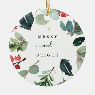 Anpassningsbar Text Merry och Bright julgran Julgransprydnad Keramik