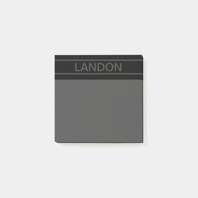 Anpassningsbar text | Modern svart och mörkgrå Post-it Block (Framsida)
