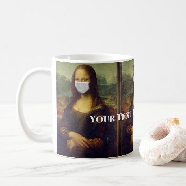Anpassningsbar Text Mona Lisa målar med Ansikte ma Kaffemugg (Med munk)