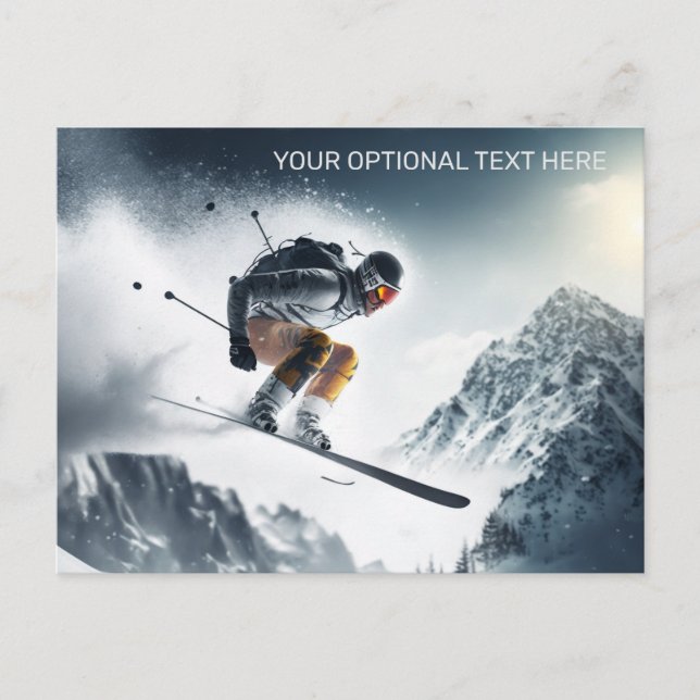 Anpassningsbar Text Mountain Skier Vykort (Framsida)