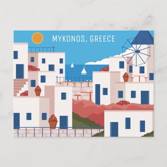 Anpassningsbar Text Mykonos Greece Vykort (Framsida)