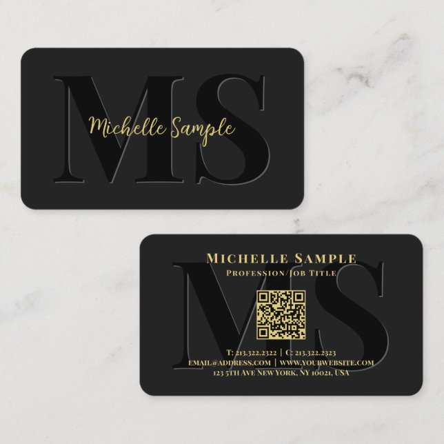 Anpassningsbar Text Namn QR-kod Luxury Guld Callig Visitkort (Fram/baksida)